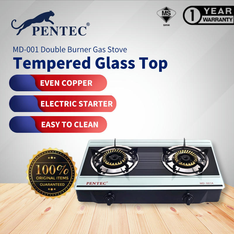 Malaysia PENTEC Premium Glass Hob Gas Stove 2 Fire MD001A