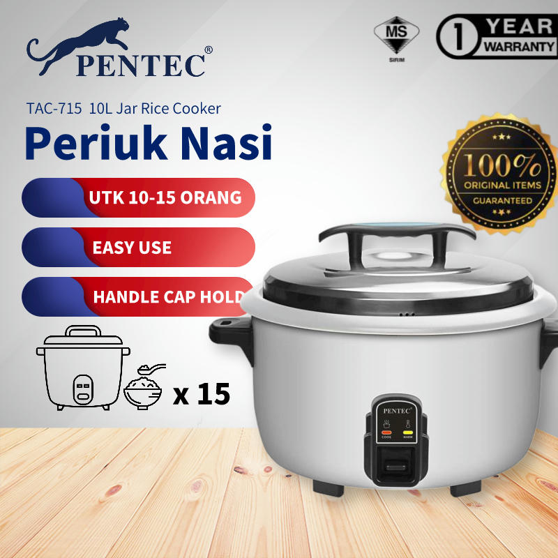 Pentec Rice Cooker TAC-715 10L Commercial Rice Cooker Easy Plug On Cover